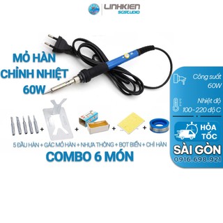 🔥 GIÁ SỈ 🔥 Combo Máy Hàn Chỉnh Nhiệt 60w , 5 mũi hàn , nhựa thông , chì hàn , gác mỏ hàn , bọt biển