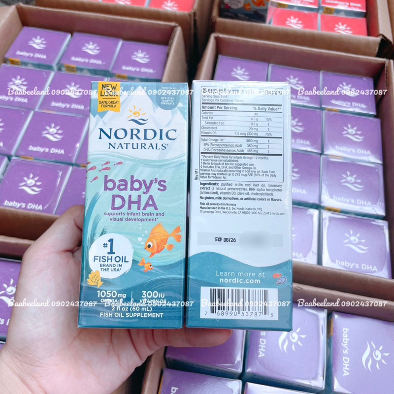 DHA Baby Nordic 1050mg Omega-3 và 300iu vitamin cho bé từ sơ sinh - BAABEELAND
