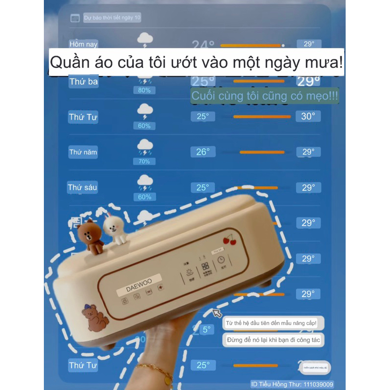 Tủ sấy quần áo Máy sấy quần áo gấp gọn DAEWOO bản điện tử nâng cấp - mẫu mới nhất 2023