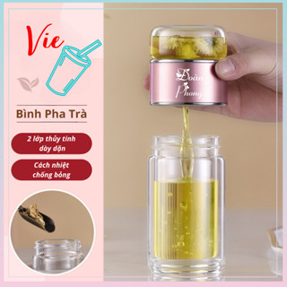 VIECUP Bình Pha Trà Thủy Tinh 2 Lớp Cao Cấp - Bình Đựng Trà Có Lõi Lọc Cách Nhiệt Tốt Khắc Tên Và Tặng Kèm Phụ Kiện