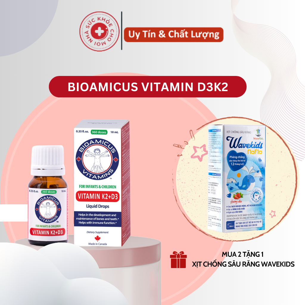 Bioamicus Vitamin D3K2 Mk7.Giúp Bé Hấp Thu Canxi Tối Đa