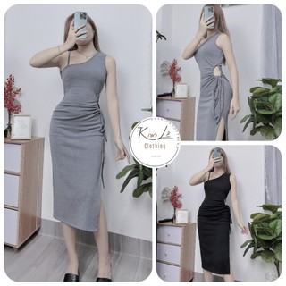 [FREESIZE] Đầm Body Khoét Eo Rút Dây Xẻ Đùi 1 Bên Phong Cách Hàn Quốc Siêu Tôn Dáng 2 MÀU. Chất: Thun Bozip ( KHÔNG MÚT)