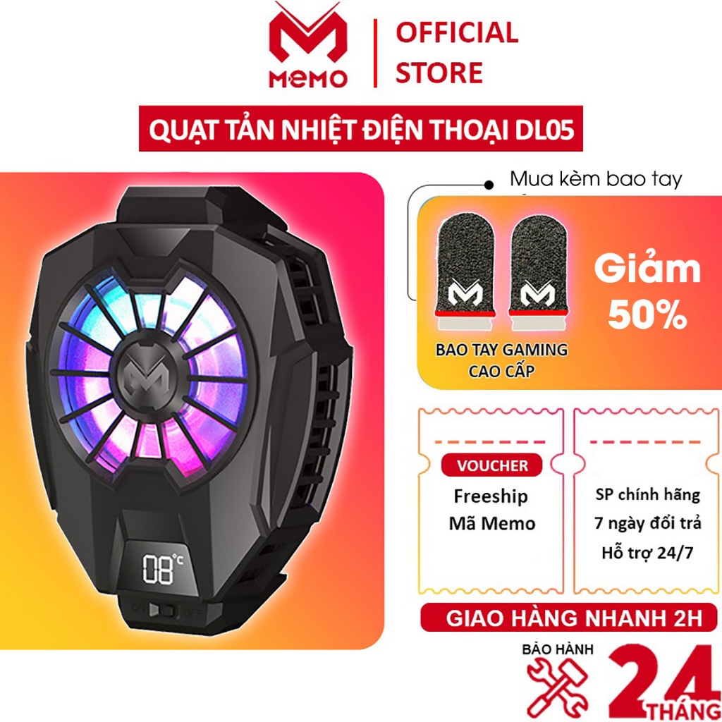 Quạt tản nhiệt điên thoại MEMO DL05 sò lạnh thiết kế gaming led rgb quạt chống ồn chơi game pubg FF ROS liên quân mobile