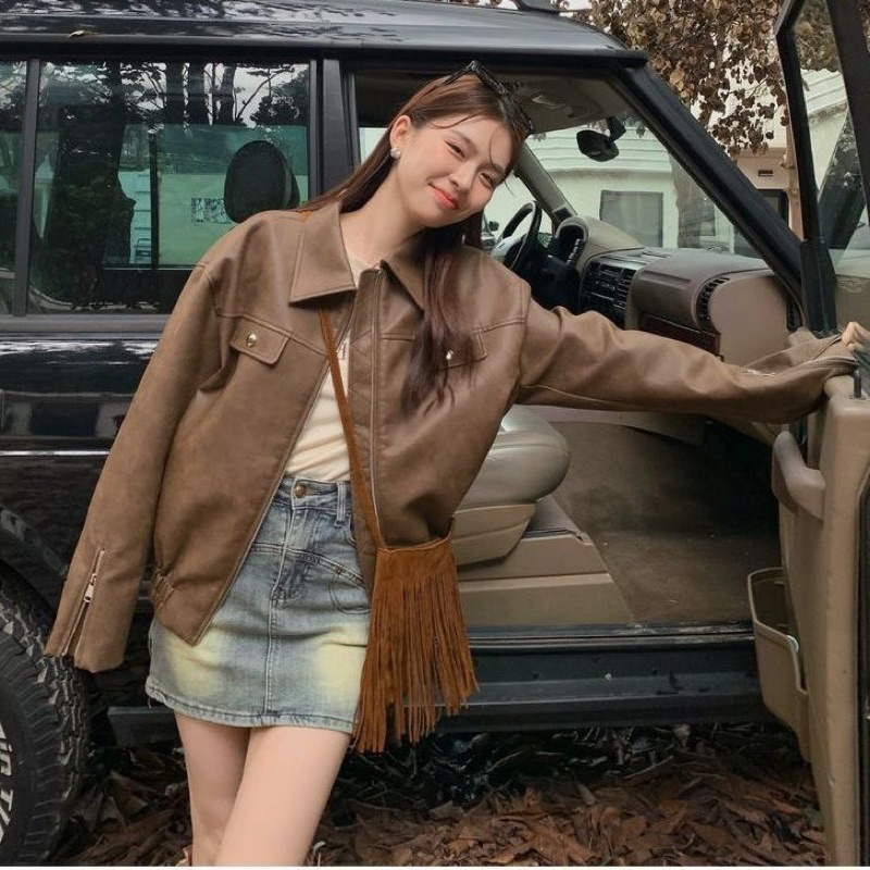 ÁO KHOÁC DA NÂU HOT TREND