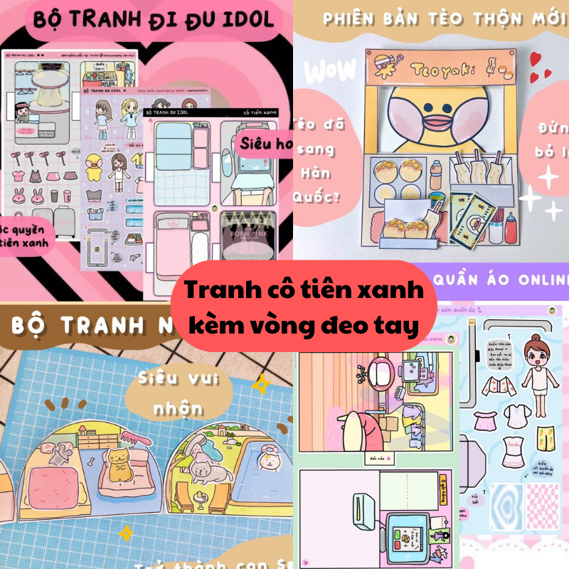 Tranh Cô tiên xanh top top đồ chơi giấy đi đu idol blackpink ngôi nhà bé tèo mới nhất dễ thương có kèm vòng tay