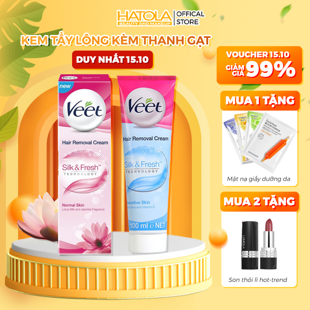 Kem tẩy lông Veet Pháp 100ml tẩy lông tay, lông chân triệt lông Hatola