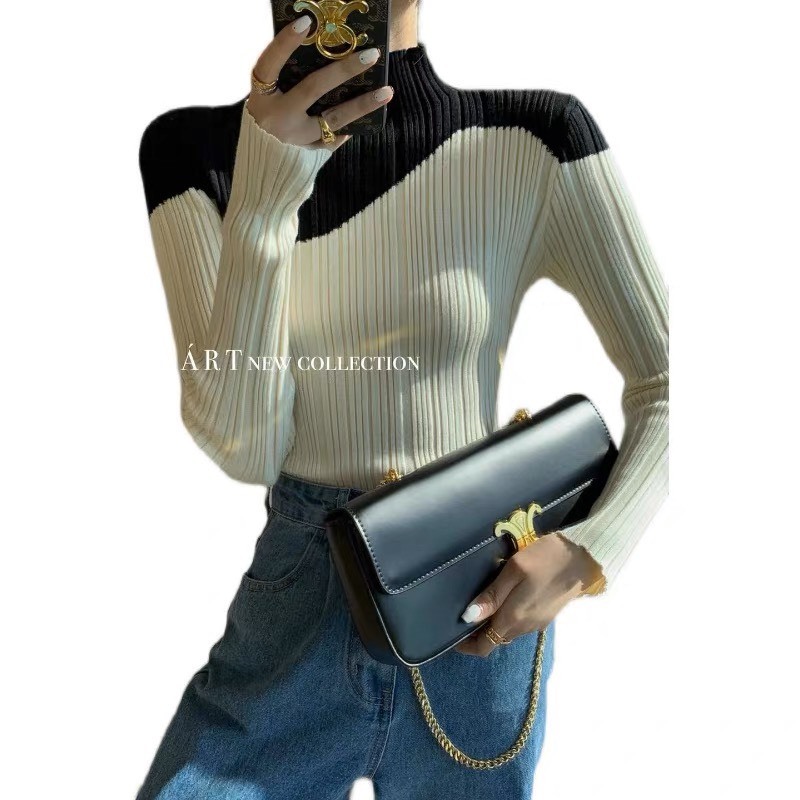 Áo Len Quảng Châu Chất Mềm Mịn Mix Màu Đen Trắng - Hannie Store