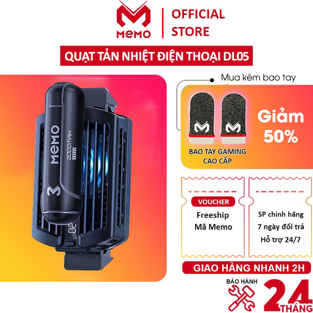 Quạt tản nhiệt điện thoại MEMO DL10 sò lạnh không dây pin 2000mAh đèn led RGB gaming chơi game MOBA FPS PUBG LIÊN QUÂN