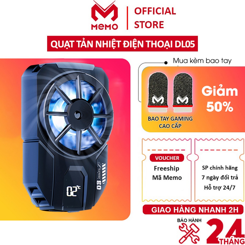 Quạt tản nhiệt điện thoại MEMO DLA3 sò lạnh led gaming có màn hình hiển thị nhiệt độ chơi game MOBA FPS pubg liên quân