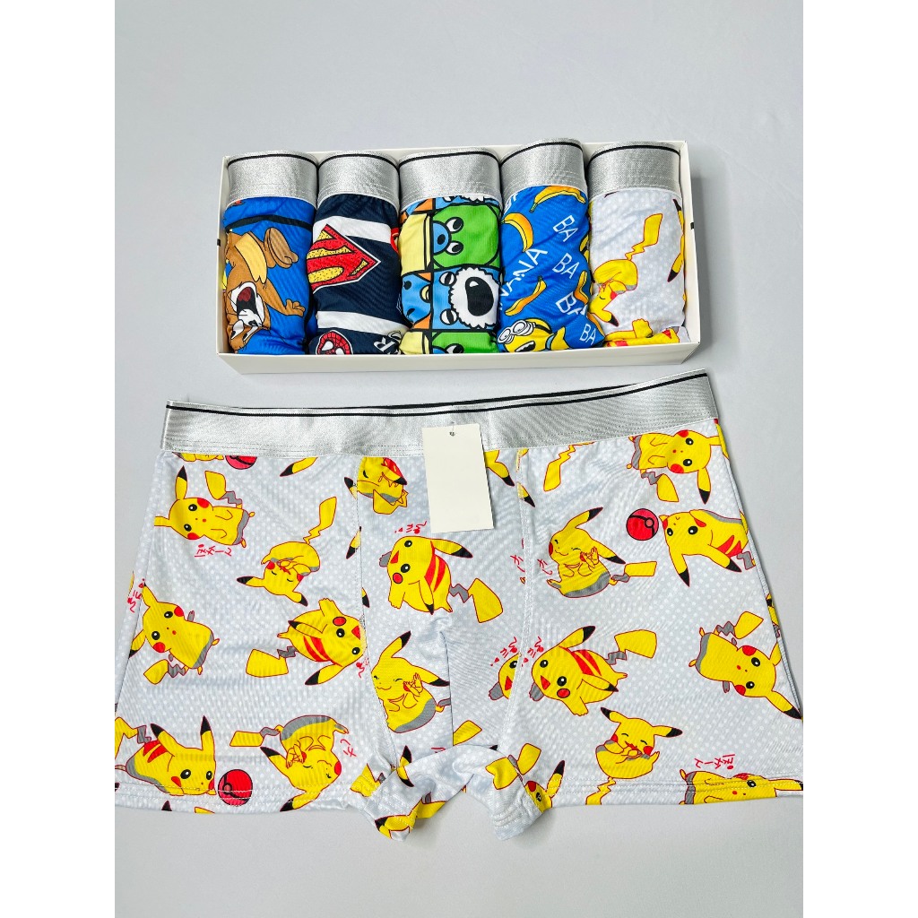 Quần lót Boxe nam, quần sịp đùi nam đùi nam thời thượng thun lạnh nhân vật phim hoạt hình mới pikachu, chuối...Full Size