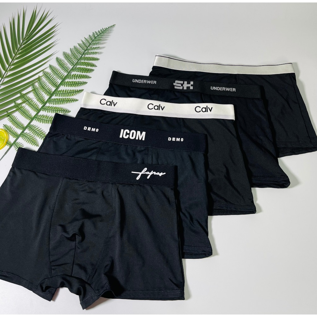 Quần lót nam, quần sịp đùi boxer nam chất thun lạnh cao cấp, cạp to co dãn thoáng mát Mix Full Đen