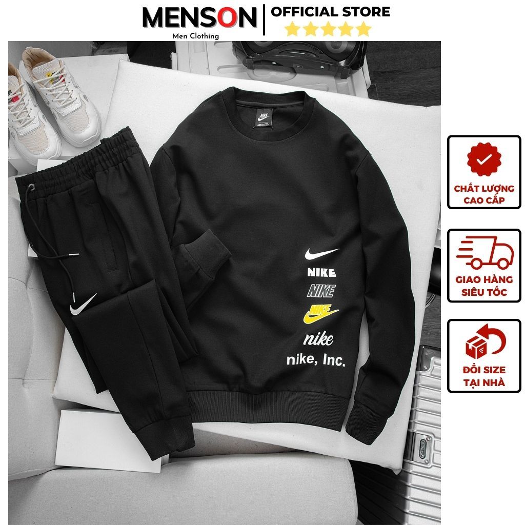 Bộ thể thao nam mùa đông cổ tròn dài tay dày dặn form đẹp Menson MD38 Bộ nỉ nam mùa đông mặc nhà 2023 Hàng Hiệu