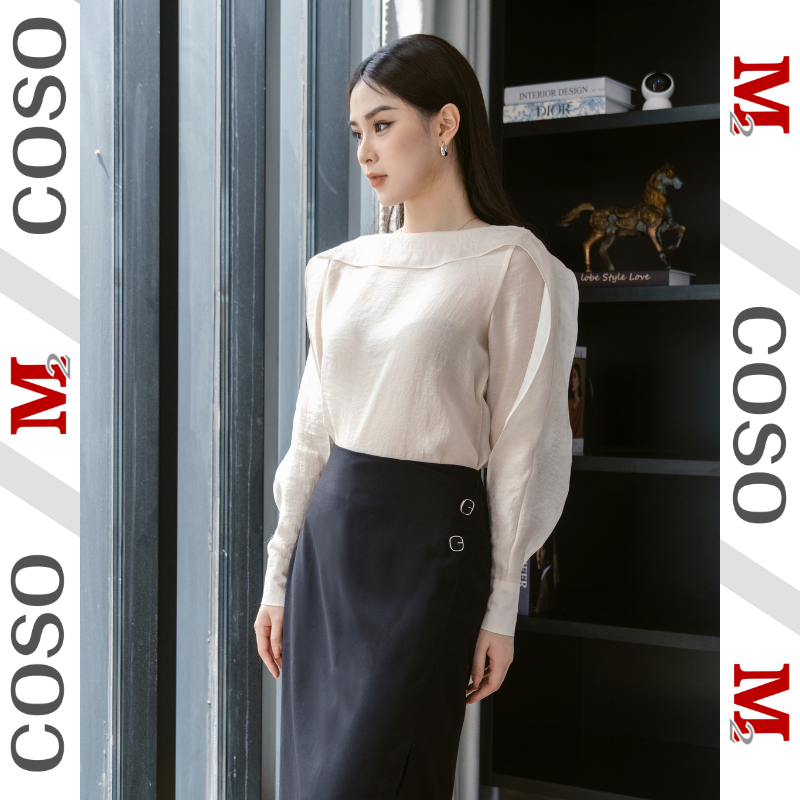 Áo Kiểu Nữ COSO Công Sở Cổ Thuyền Vải Voan Cao Cấp Thanh Lịch Duyên Dáng CSA30