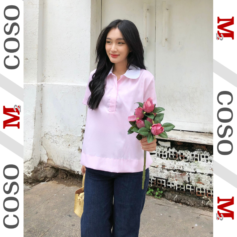 Áo Sơ Mi Nữ COSO Công Sở Kiểu Cổ Sen Ngắn Tay 100% Cotton Thanh Lịch Thoáng Mát CSA17