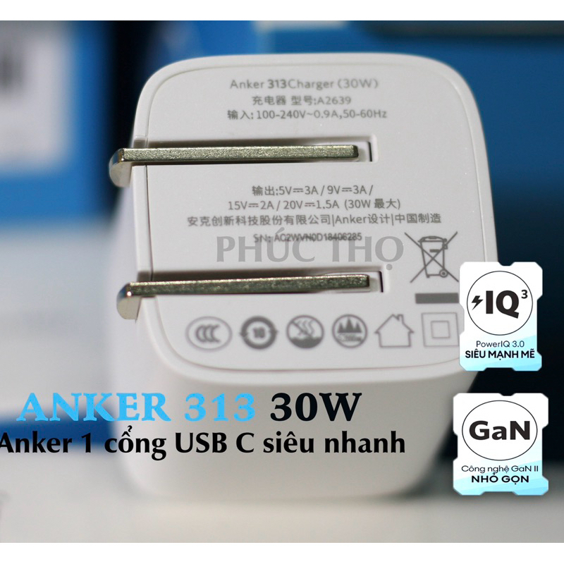 Củ sạc Anker 313 30W new Fullbox chính hãng, bh 12 tháng