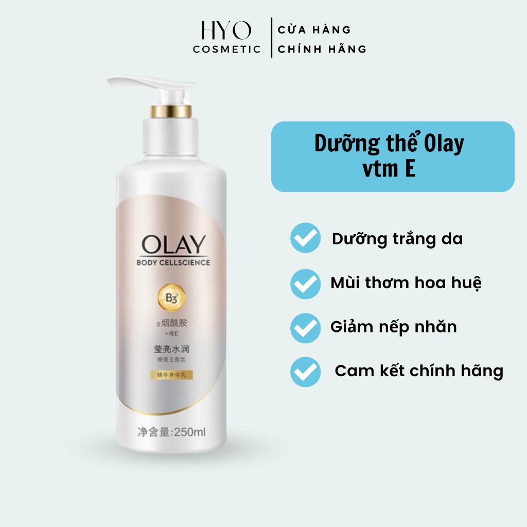 Sữa dưỡng thể Olay B3 vitamin E 250ml, Dưỡng thể Olay dưỡng ẩm trắng da toàn thân chính hãng