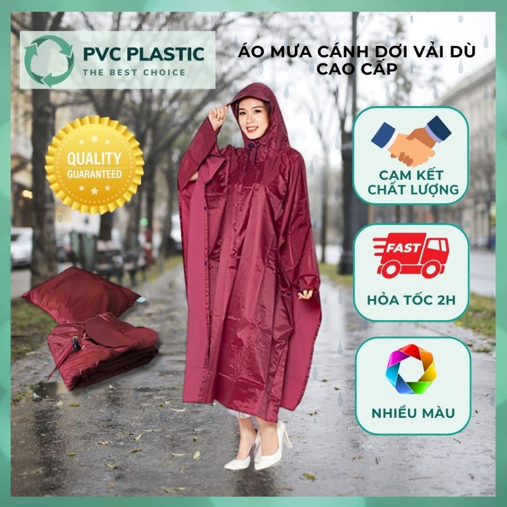 Áo Mưa Người Lớn Siêu Chống Thấm Vải Dù Xẻ Tà Cánh Dơi Cao Cấp Siêu Bền