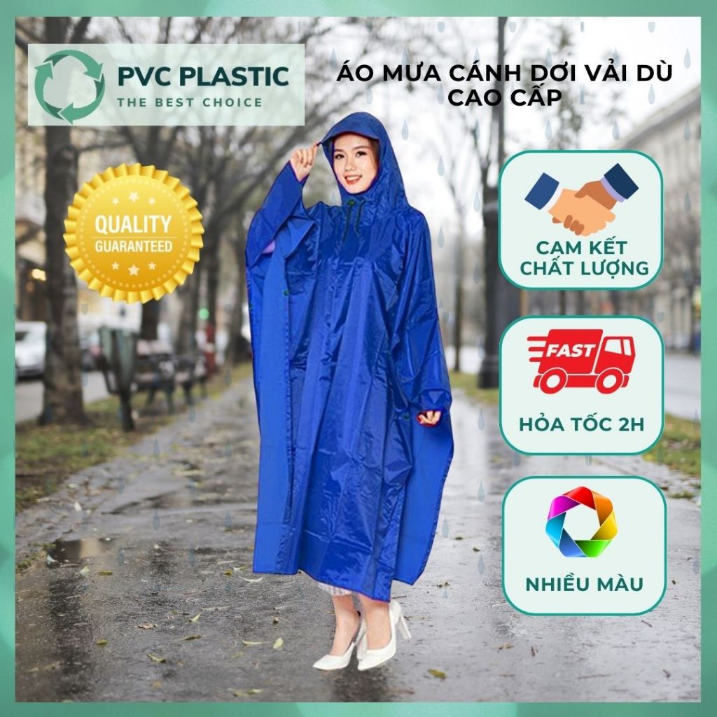 Áo Mưa Người Lớn Siêu Chống Thấm Vải Dù Xẻ Tà Cánh Dơi Cao Cấp Siêu Bền