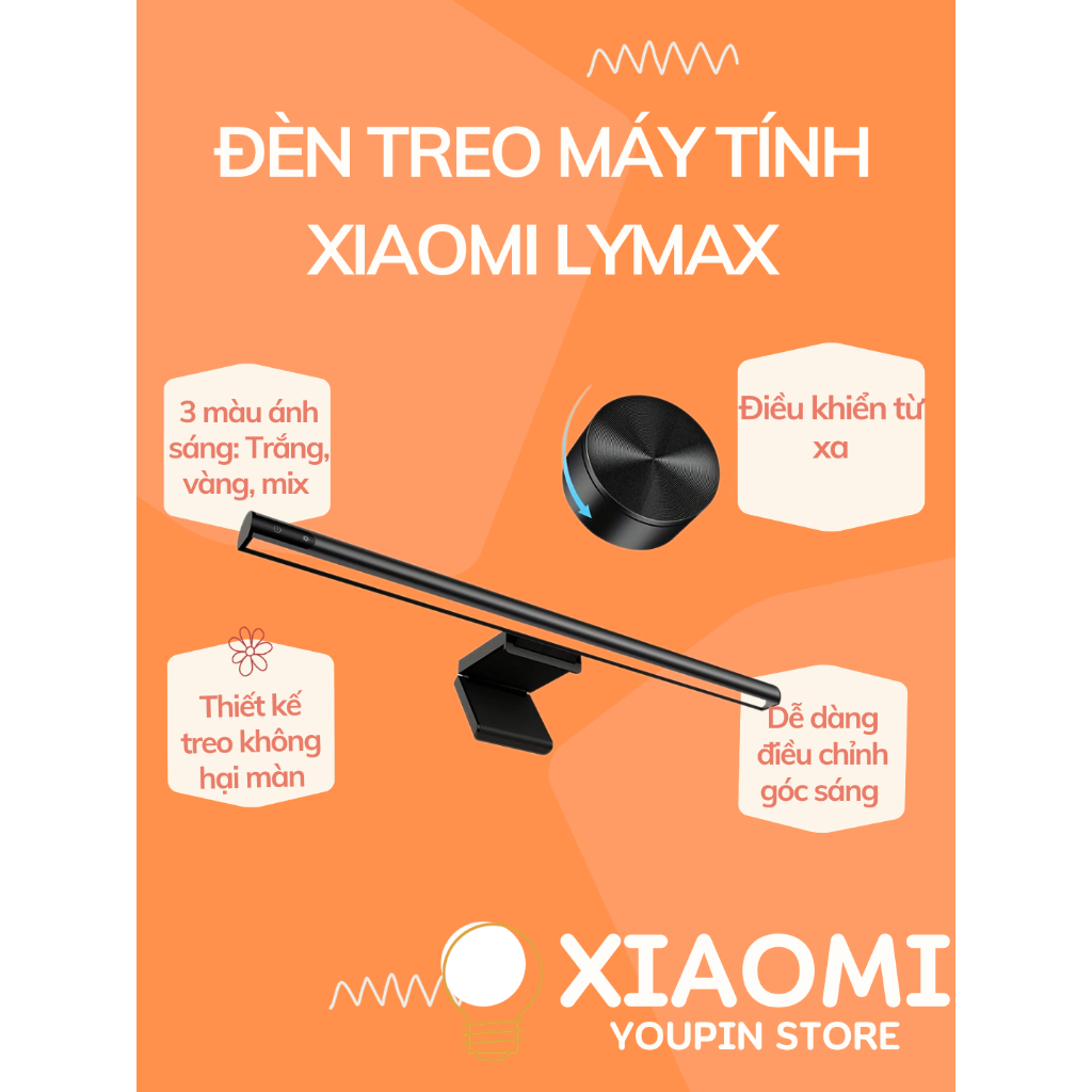 Thanh đèn LED Xiaomi Youpin gắn màn hình máy tính không dây Xiaomi Ecochain Lymax điều khiển từ xa, 3 chế độ ánh sáng