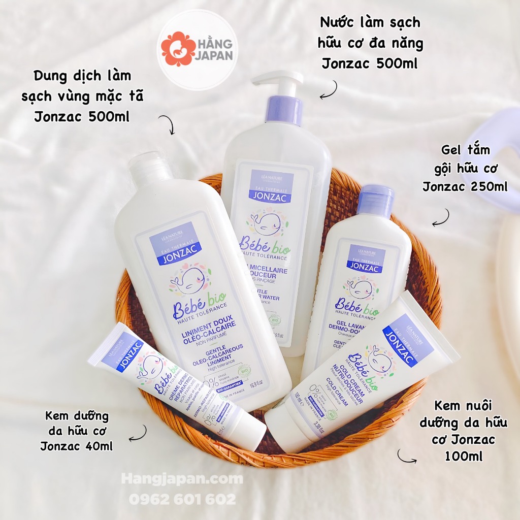 Bộ sản phẩm hữu cơ Jonzac vệ sinh thay tã bỉm chống hăm khử mùi cho bé từ sơ sinh hàng chính hãng