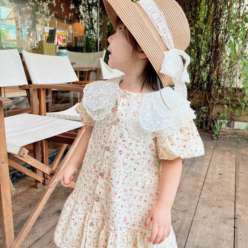 Váy bé gái cổ sen 3 lớp Sunny váy xinh cho bé chất cotton Cara váy đuôi cá màu trắng beige vintage