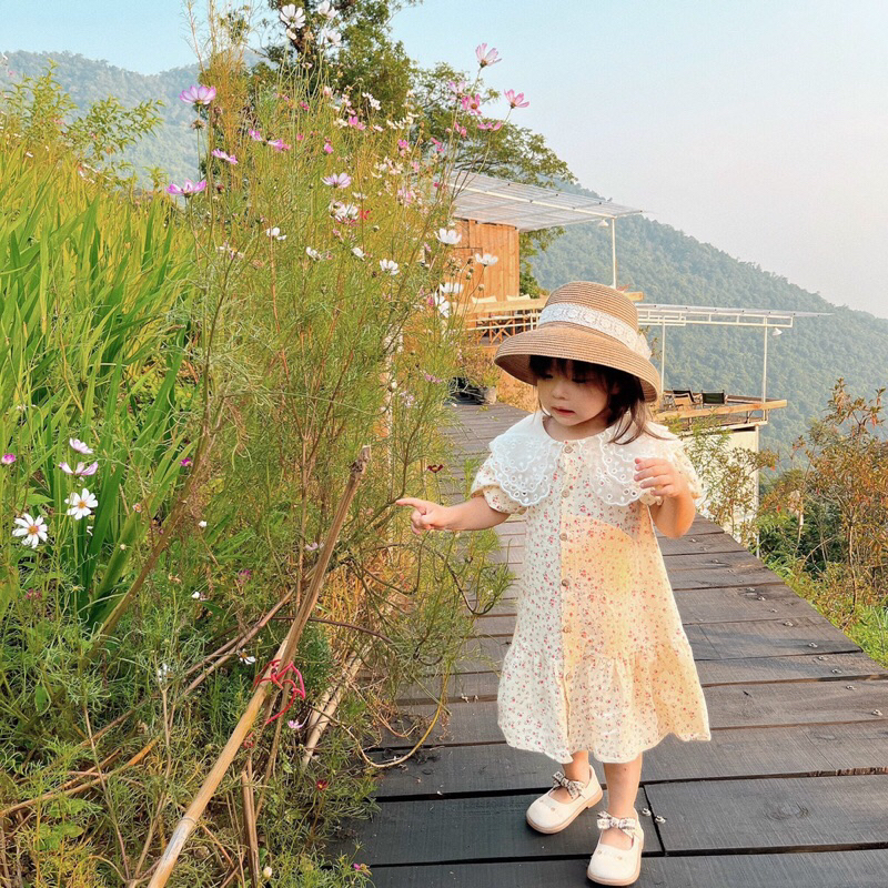 Váy bé gái cổ sen 3 lớp Sunny váy xinh cho bé chất cotton Cara váy đuôi cá màu trắng beige vintage