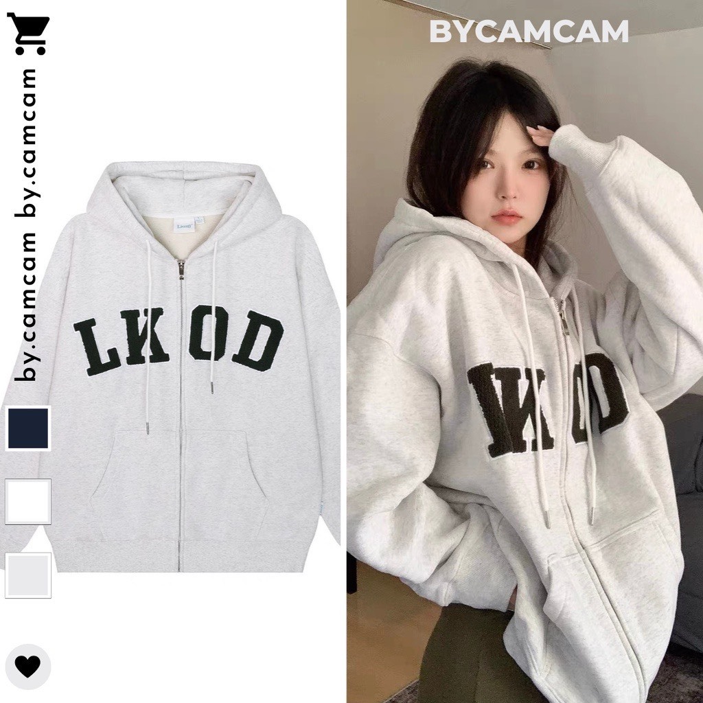 ÁO HOODIE KHÓA KÉO CHẤT LIỆU NỈ BÔNG IN CHỮ LKOD, SIÊU PHẨM MŨ TO PHONG CÁCH HÀN QUỐC SIÊU DÀY
