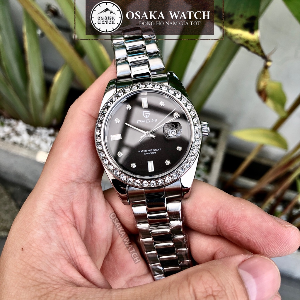 Đồng Hồ Nam PAGINI Datejust PA8822 Đính Đá Lịch Ngày Dây Thép Không Gỉ Đúc Fullbox Chính Hãng