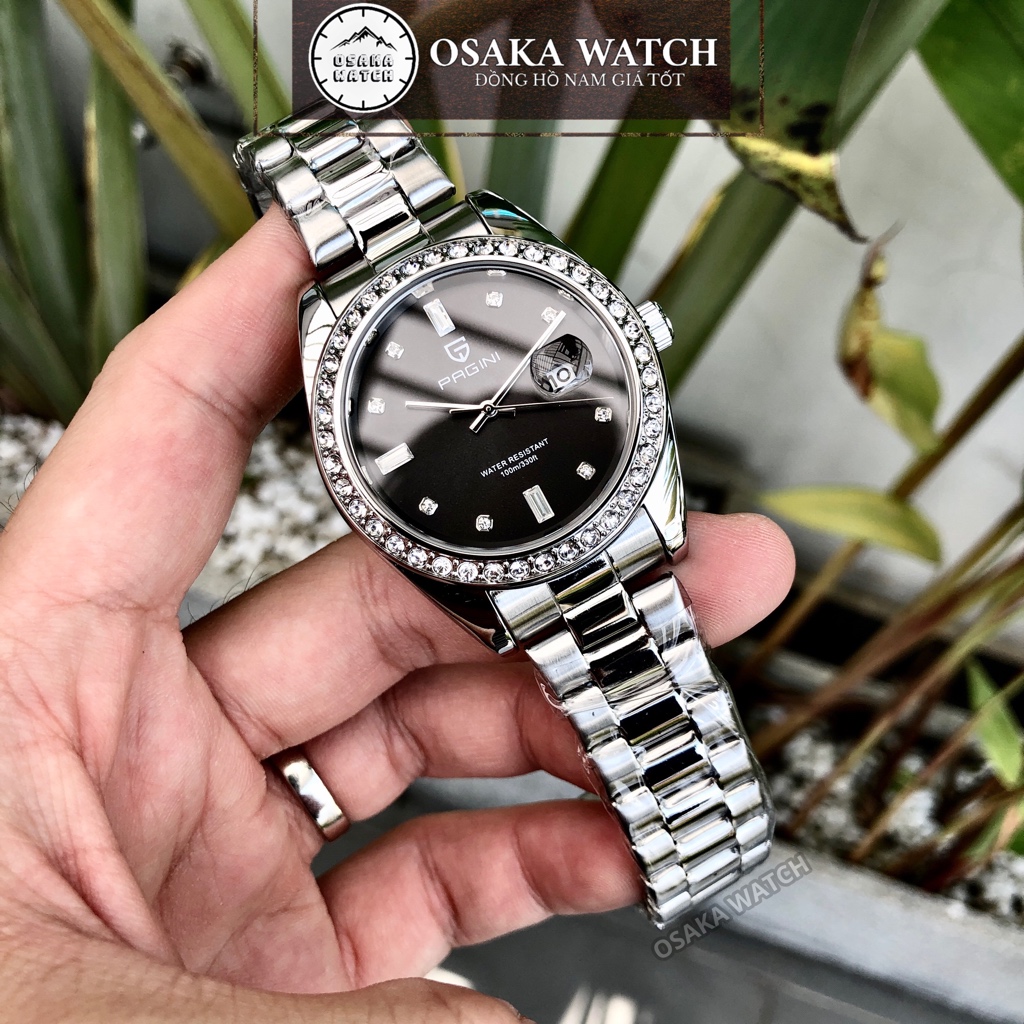 Đồng Hồ Nam PAGINI Datejust PA8822 Đính Đá Lịch Ngày Dây Thép Không Gỉ Đúc Fullbox Chính Hãng