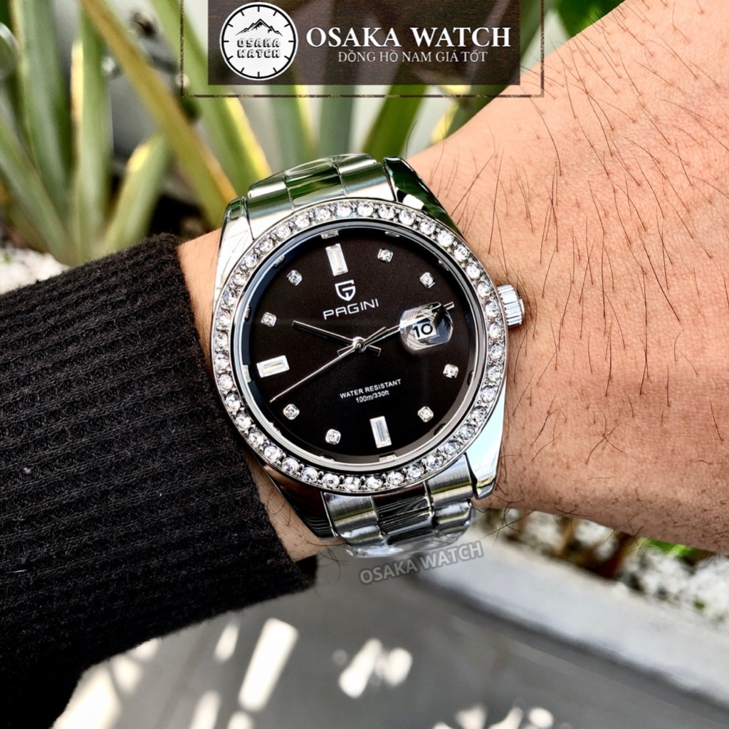 Đồng Hồ Nam PAGINI Datejust PA8822 Đính Đá Lịch Ngày Dây Thép Không Gỉ Đúc Fullbox Chính Hãng