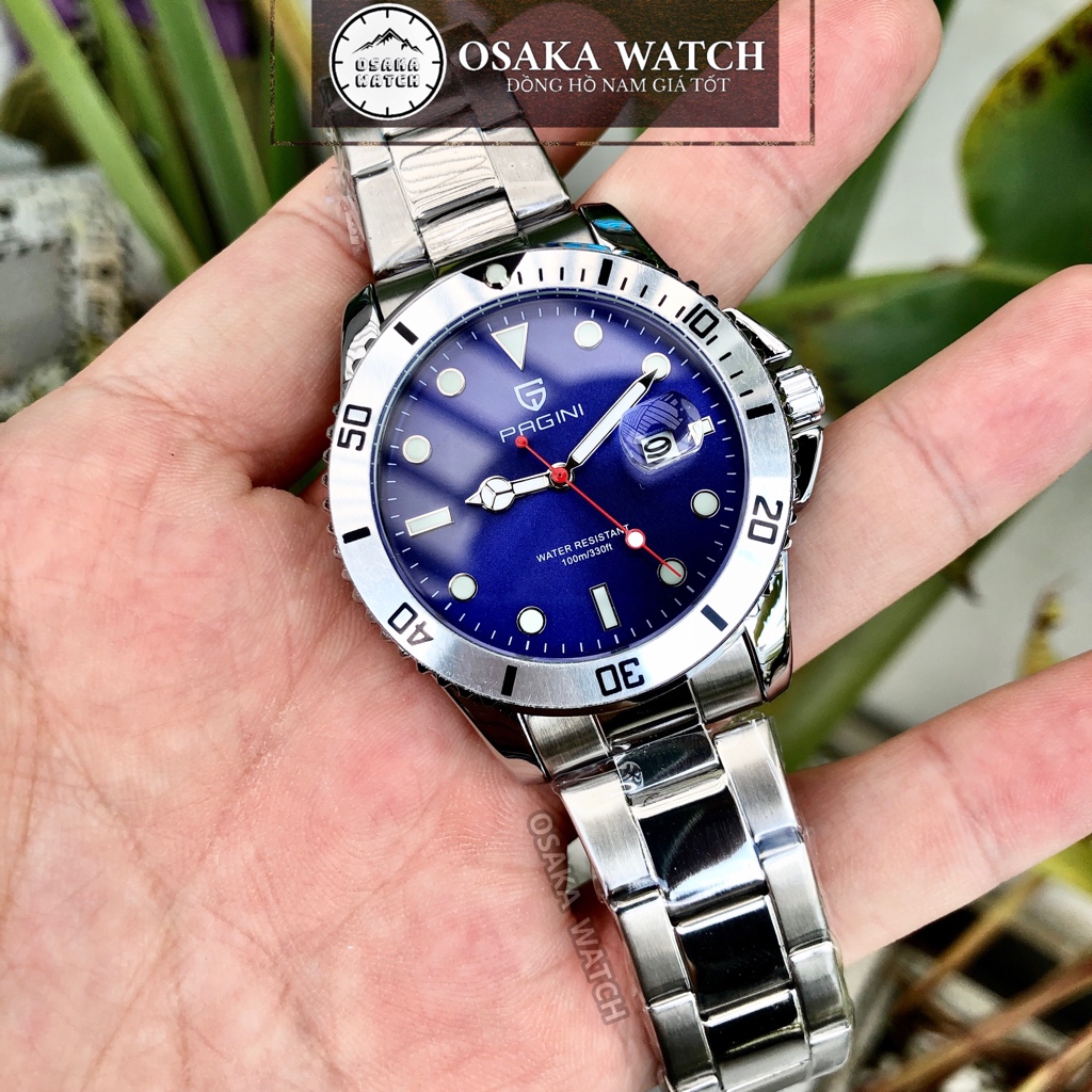 Đồng Hồ Nam PAGINI GMT PA8833 Lịch Ngày Dây Thép Không Gỉ Đúc Fullbox Chính Hãng - Màu Xanh Dark Blue