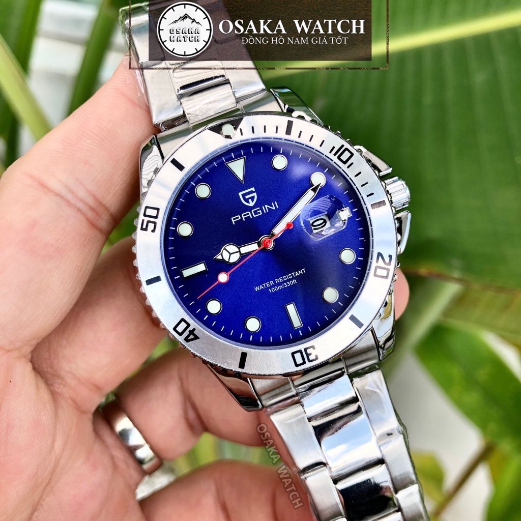 Đồng Hồ Nam PAGINI GMT PA8833 Lịch Ngày Dây Thép Không Gỉ Đúc Fullbox Chính Hãng - Màu Xanh Dark Blue