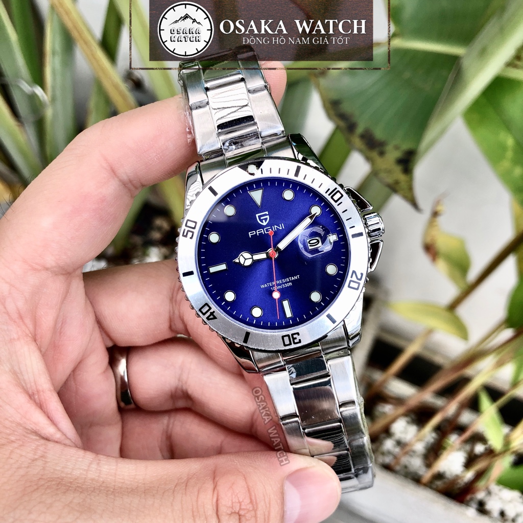 Đồng Hồ Nam PAGINI GMT PA8833 Lịch Ngày Dây Thép Không Gỉ Đúc Fullbox Chính Hãng - Màu Xanh Dark Blue