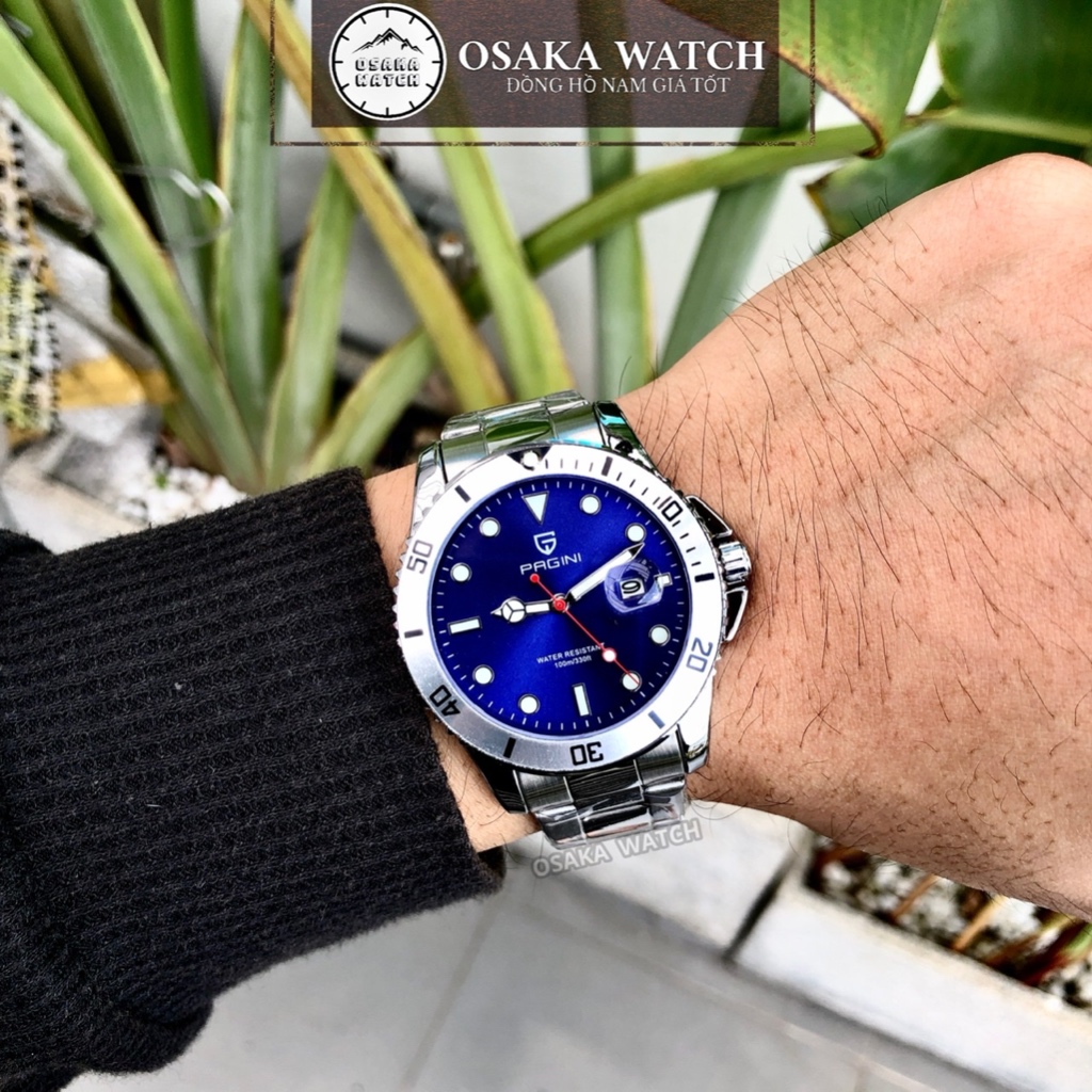 Đồng Hồ Nam PAGINI GMT PA8833 Lịch Ngày Dây Thép Không Gỉ Đúc Fullbox Chính Hãng - Màu Xanh Dark Blue