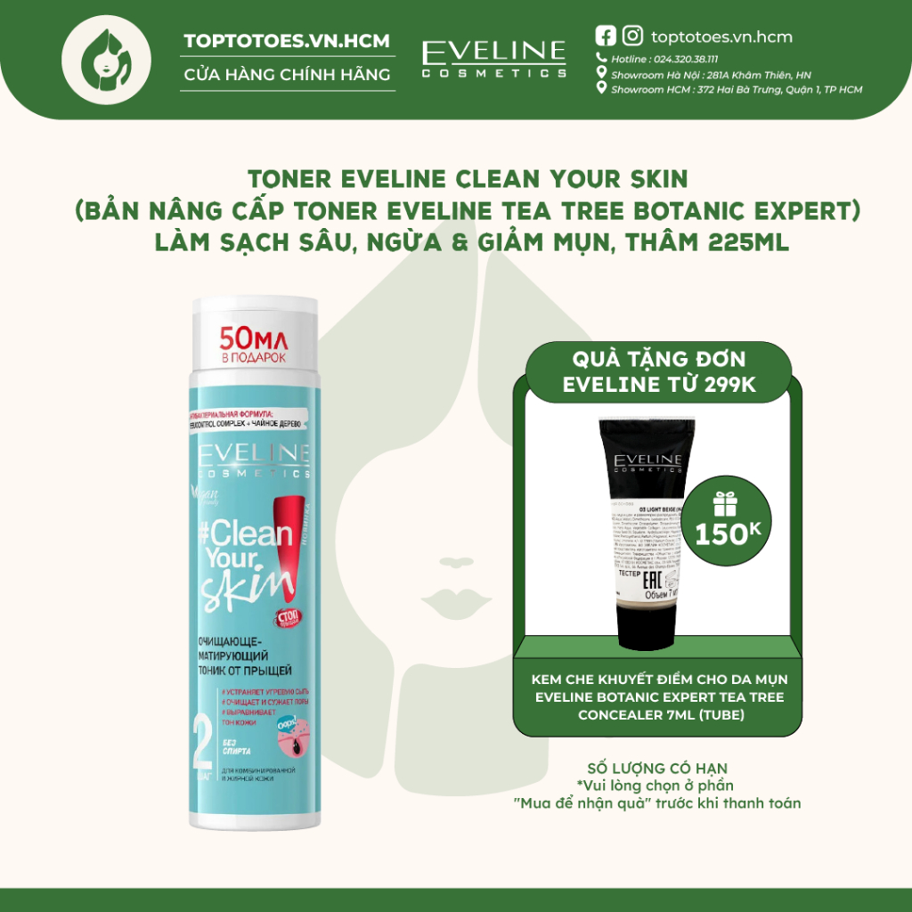 Toner Eveline Tea Tree Botanic Expert làm sạch sâu, ngừa & giảm mụn, thâm