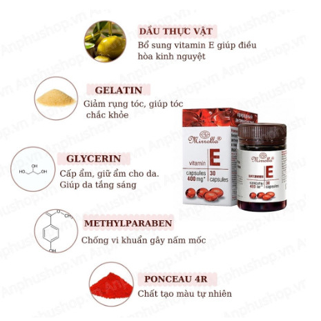 Viên uống Vitamin E đỏ Mirrolla Nga 400mg, Vitamin E đỏ làm đẹp trắng da chống lão hoá hộp 30 viên