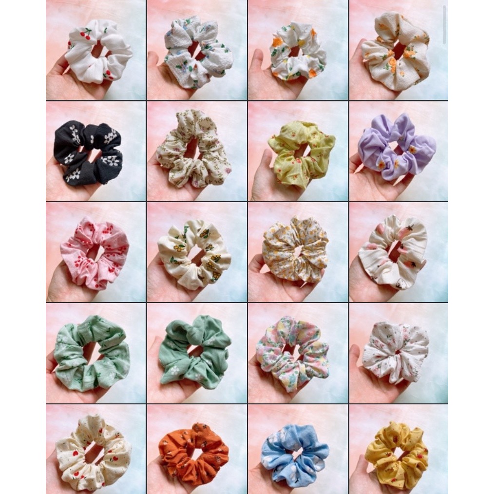 Set 10 cột tóc vải scrunchies hoa vintage retro vải đẹp cotton lụa thô đũi các loại TIMSTORE