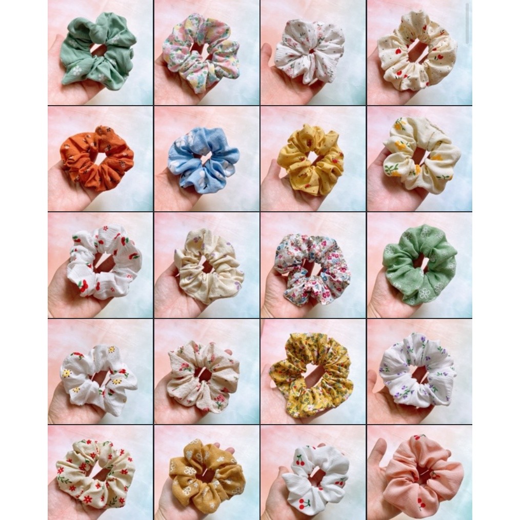 Set 10 cột tóc vải scrunchies hoa vintage retro vải đẹp cotton lụa thô đũi các loại TIMSTORE