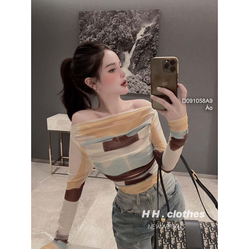 Áo thun lưới tay dài trễ vai sang trọng VIENS STORE