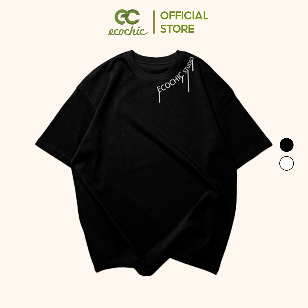 Áo Thun Trơn ECOCHIC Embroider Tee, Áo Phông Oversize Thêu Logo 100% Cotton 250gsm F138