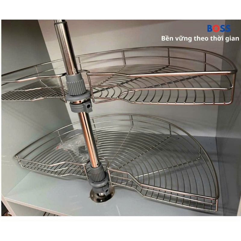 Mâm xoay 2 tầng tủ bếp góc 1/2 và 3/4 inox 304 Boss chính hãng