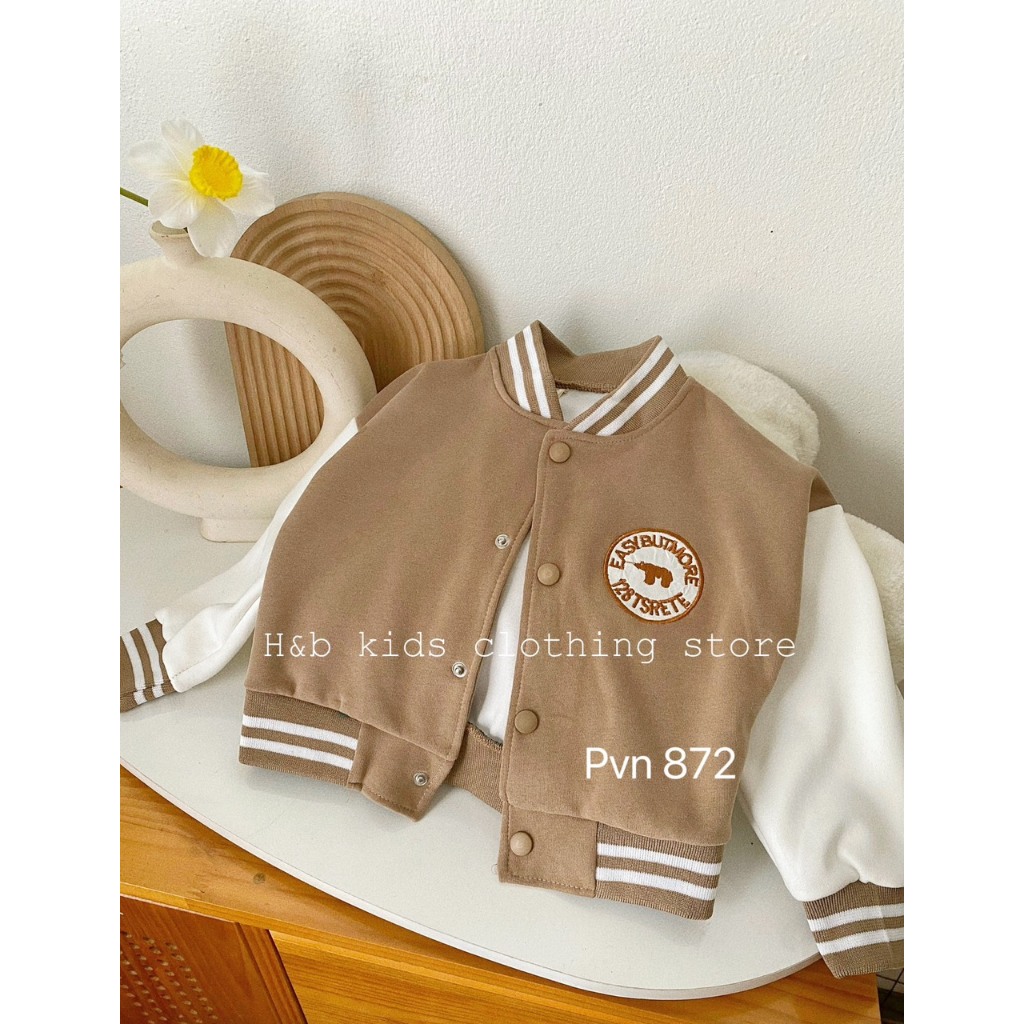 Áo bomber nâu bóng chày bé trai
