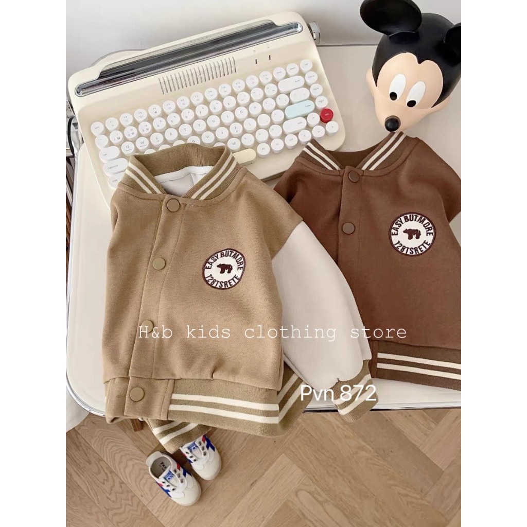 Áo bomber nâu bóng chày bé trai