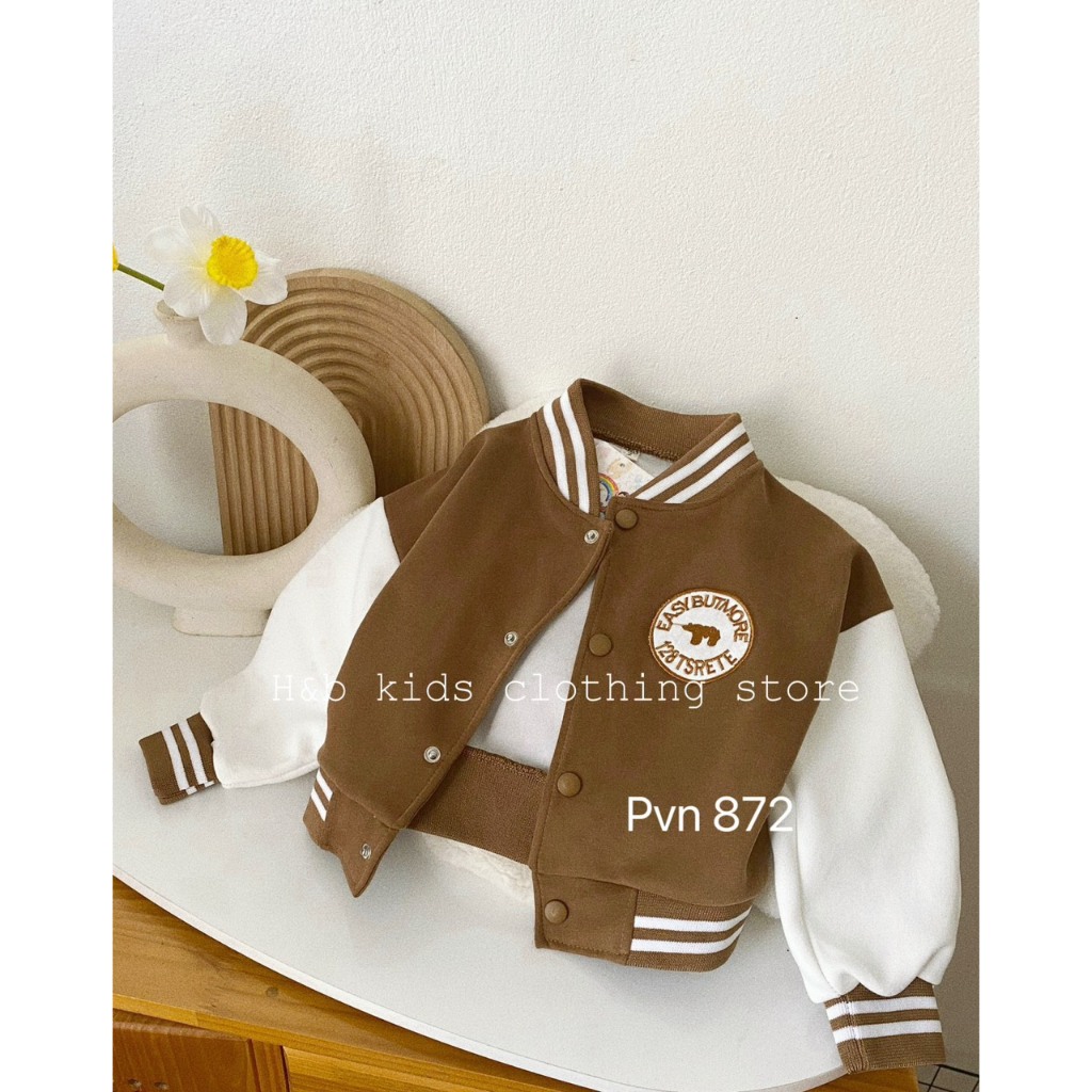 Áo bomber nâu bóng chày bé trai