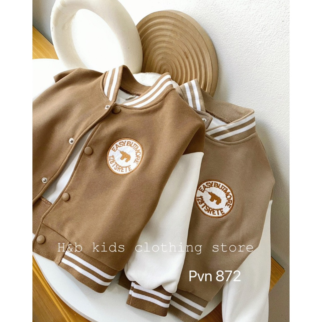 Áo bomber nâu bóng chày bé trai