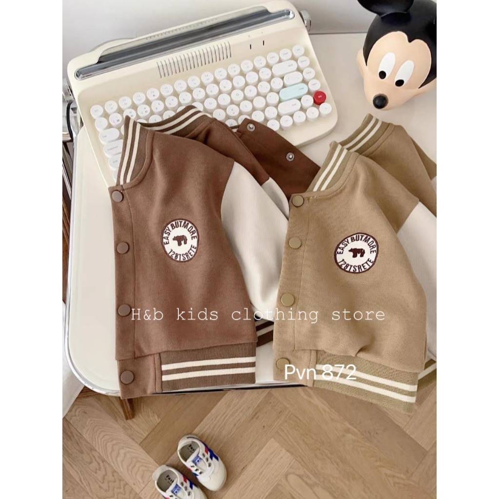 Áo bomber nâu bóng chày bé trai