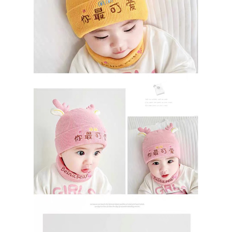Mũ len sơ sinh tai sừng gấu cho bé trai bé gái , phù hợp 0-2 tuổi