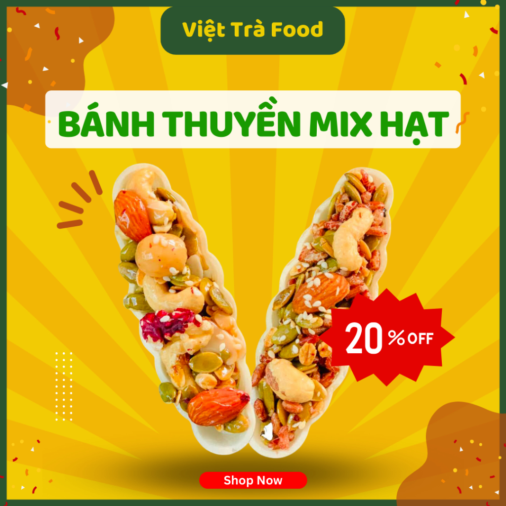 Bánh thuyền mix hạt, bánh hạt dinh dưỡng, bánh hạt, bánh thuyền mix hạt dinh dưỡng, 250gr, đồ ăn vặt, Việt Trà Food