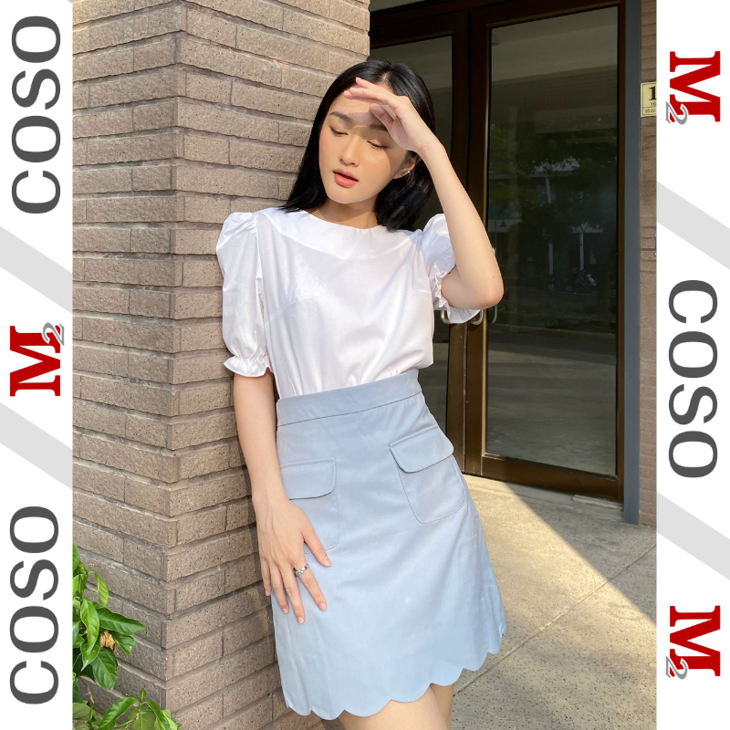Chân Váy Nữ COSO Dáng Ôm Midi Ngắn Cạp Liền Lưng Cao Có Túi Ốp Tinh Tế Thoáng Mát CSCV02