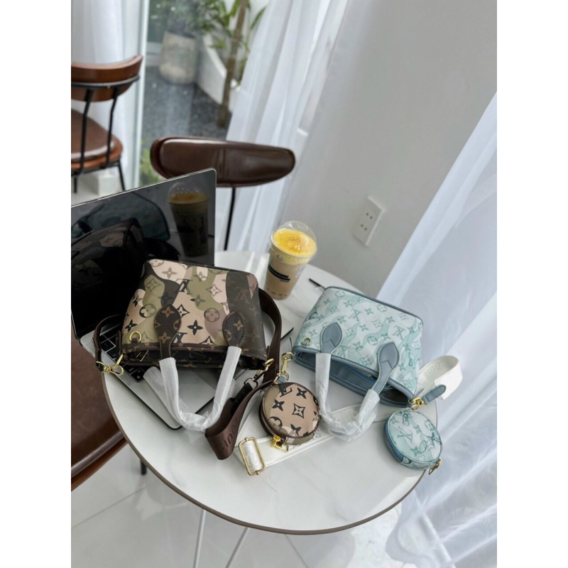 Túi Xách Lv Cầm Tay  Kèm Ví Nhỏ Khoá Kéo